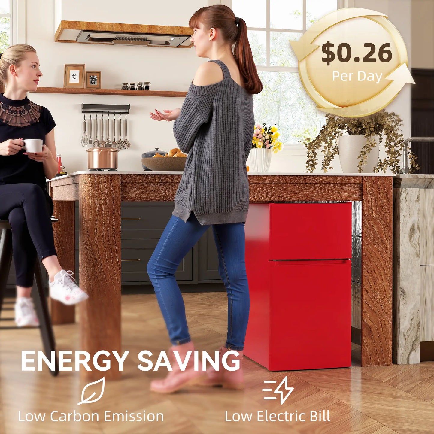 3.2 Cu Ft Compact Refrigerator, Mini Fridge with Freezer, Adjustable Shelves, Red Small Kitchen Appliances at Gallery Canada