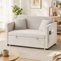 52" Holland Velvet Sofa Bed, USB Ports, Adjustable Backrest, Beige