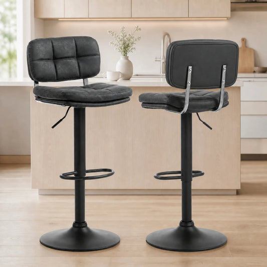 Bar Stools Set of 2, Swivel, Adjustable Height, PU Leather, PU Leather Bar Stools Black at Gallery Canada