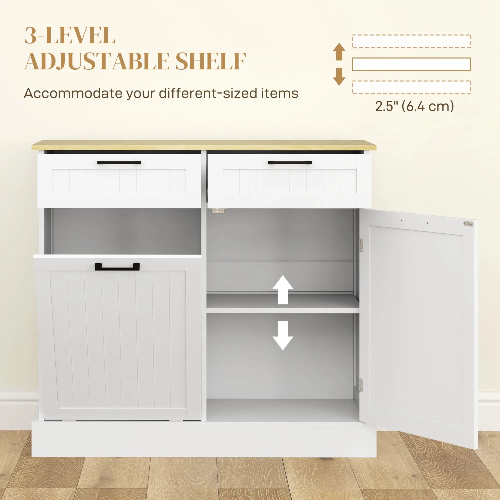 Hidden Garbage Bin Cabinet, Tilt Out Trash, 2 Drawers, White Bar Cabinets at Gallery Canada