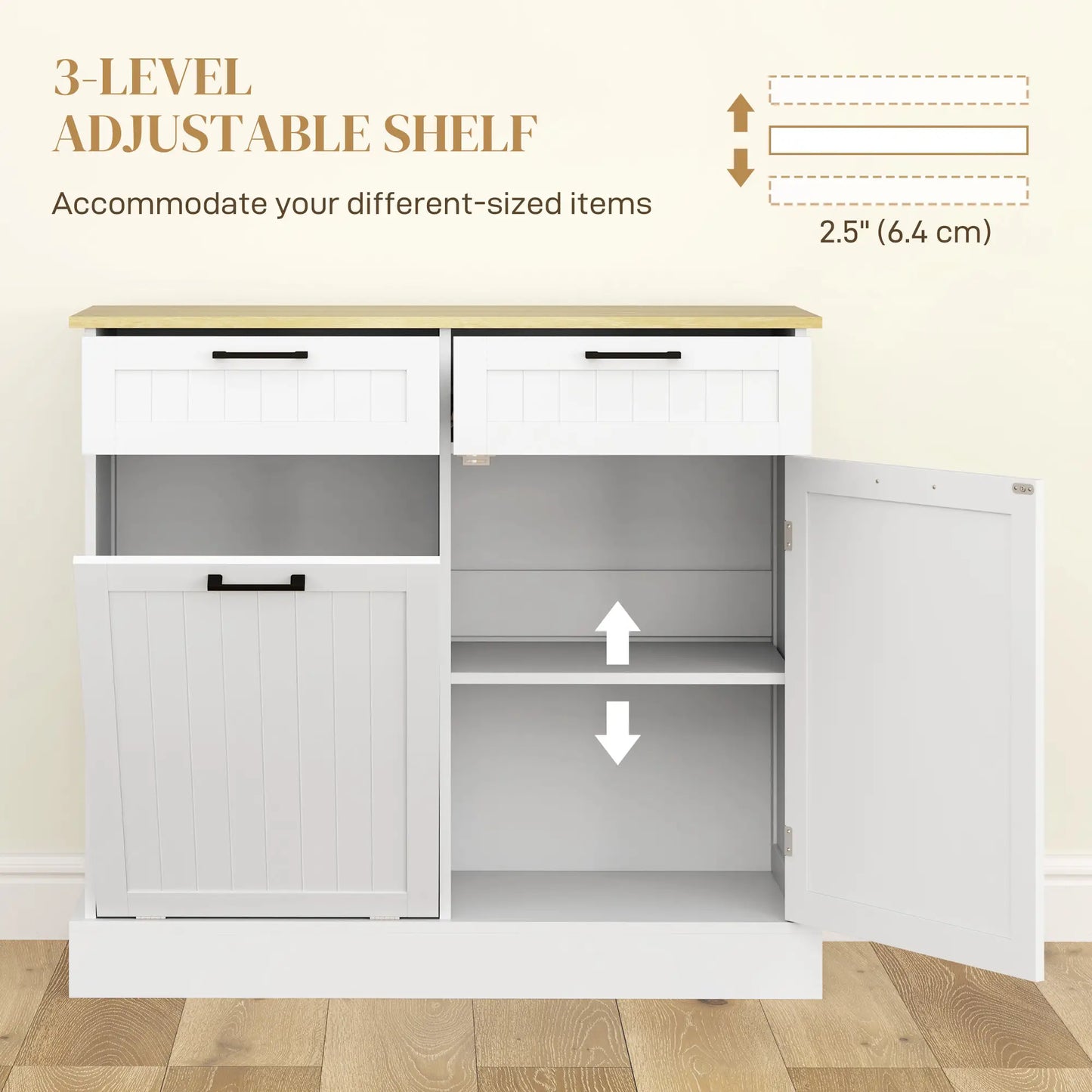 Hidden Garbage Bin Cabinet, Tilt Out Trash, 2 Drawers, White Bar Cabinets at Gallery Canada