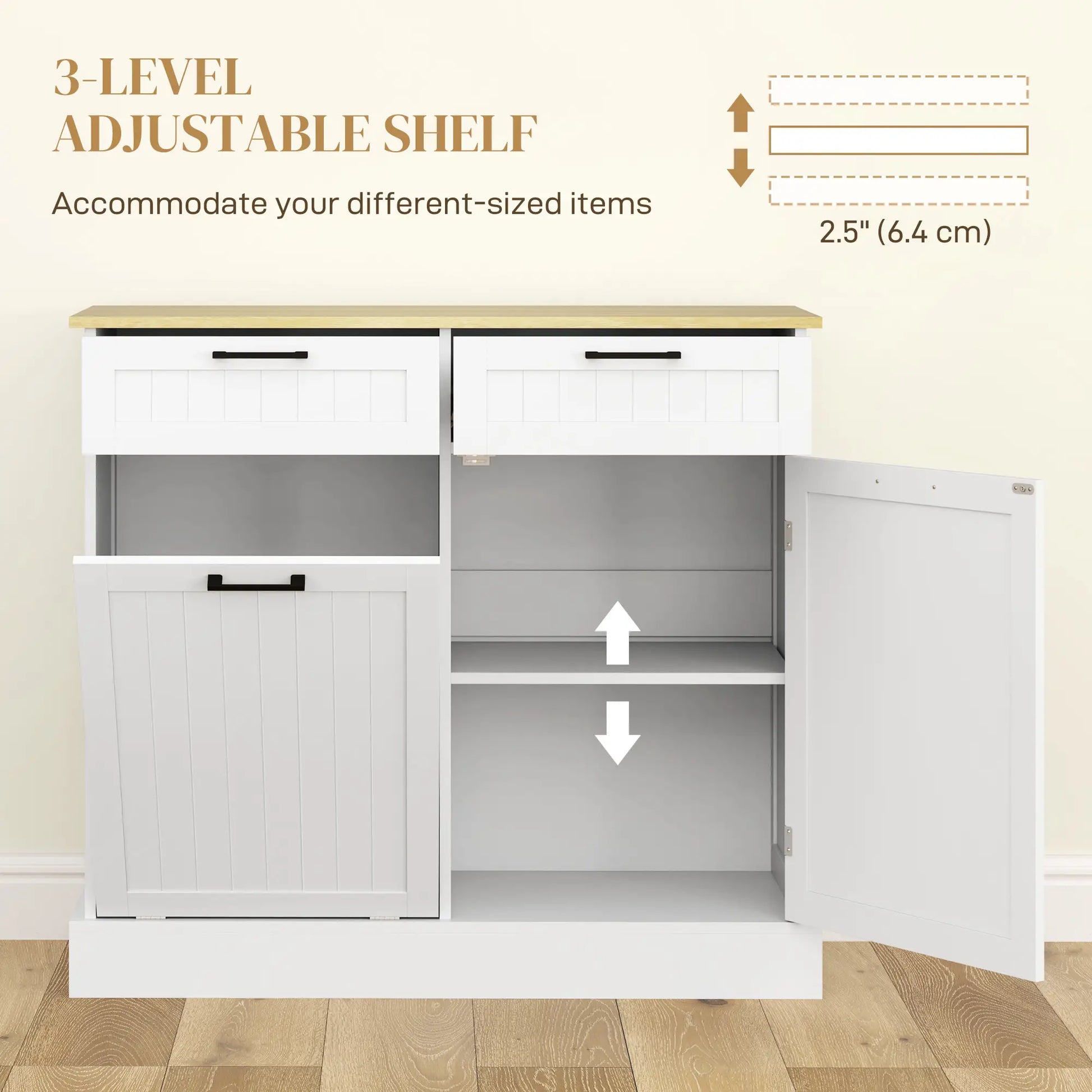 Hidden Garbage Bin Cabinet, Tilt Out Trash, 2 Drawers, White Bar Cabinets at Gallery Canada