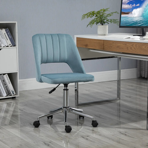 Mid Back Office Chair, Velvet Fabric, Swivel, Scallop Shape, Sky Blue