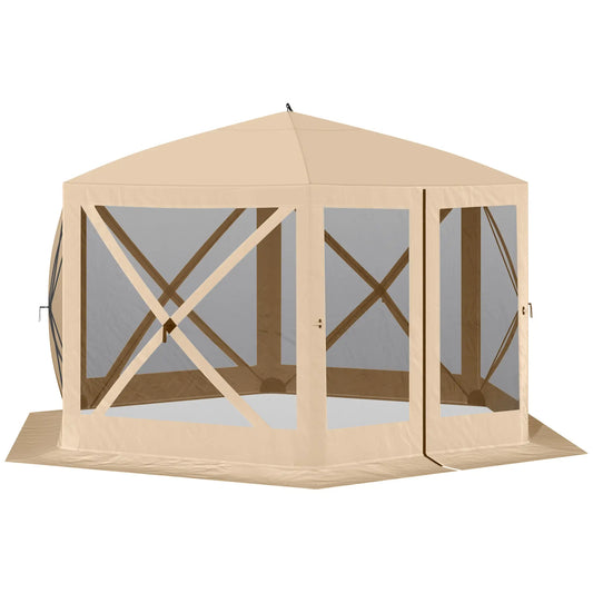 12' x 12' Hexagon Pop Up Screen Tent, Camping Shelter, Beige Pop Up Canopies Beige at Gallery Canada