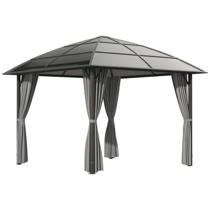 10' x 10' Hardtop Gazebo, UV60+ Polycarbonate Roof, Steel Frame, Dark Grey Gazebos Black Roof, Dark Grey Frame and Curtains at Gallery Canada