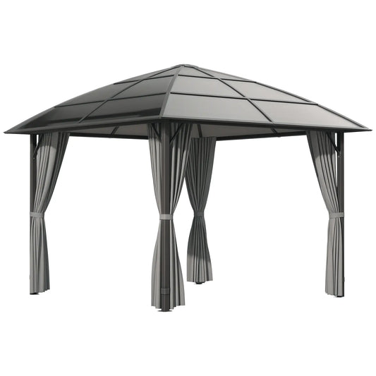 10' x 10' Hardtop Gazebo, UV60+ Polycarbonate Roof, Steel Frame, Dark Grey Gazebos Black Roof, Dark Grey Frame and Curtains at Gallery Canada