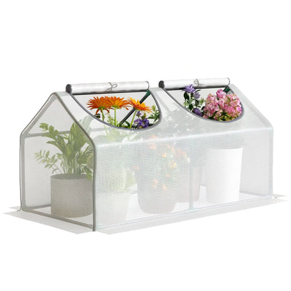 Mini Tunnel Greenhouse, 47" x 24" x 24", Steel Frame PE Cover, White Mini Greenhouses at Gallery Canada