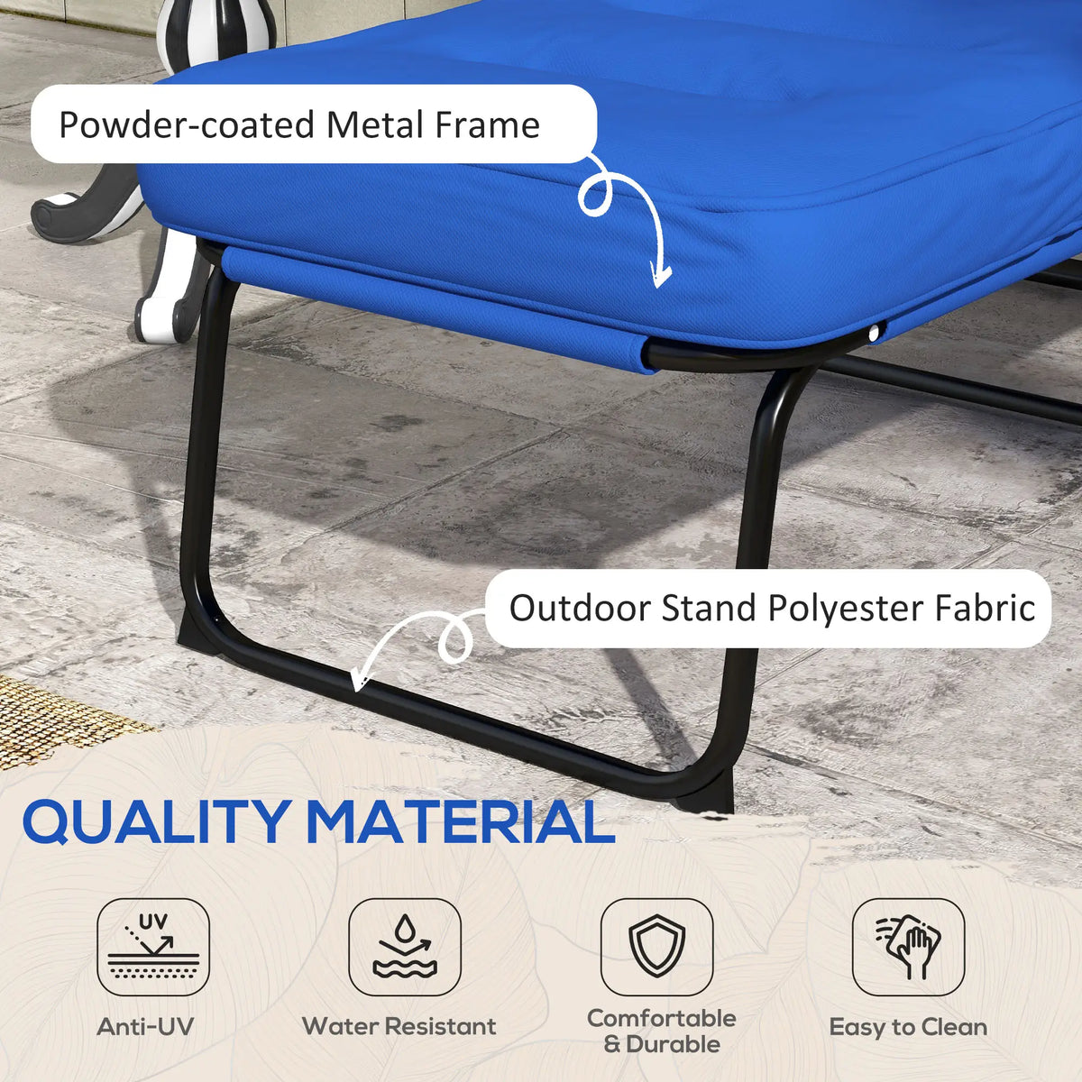 Outdoor Lounge Chair with Padded Cushion, Folding Reclining, Blue
