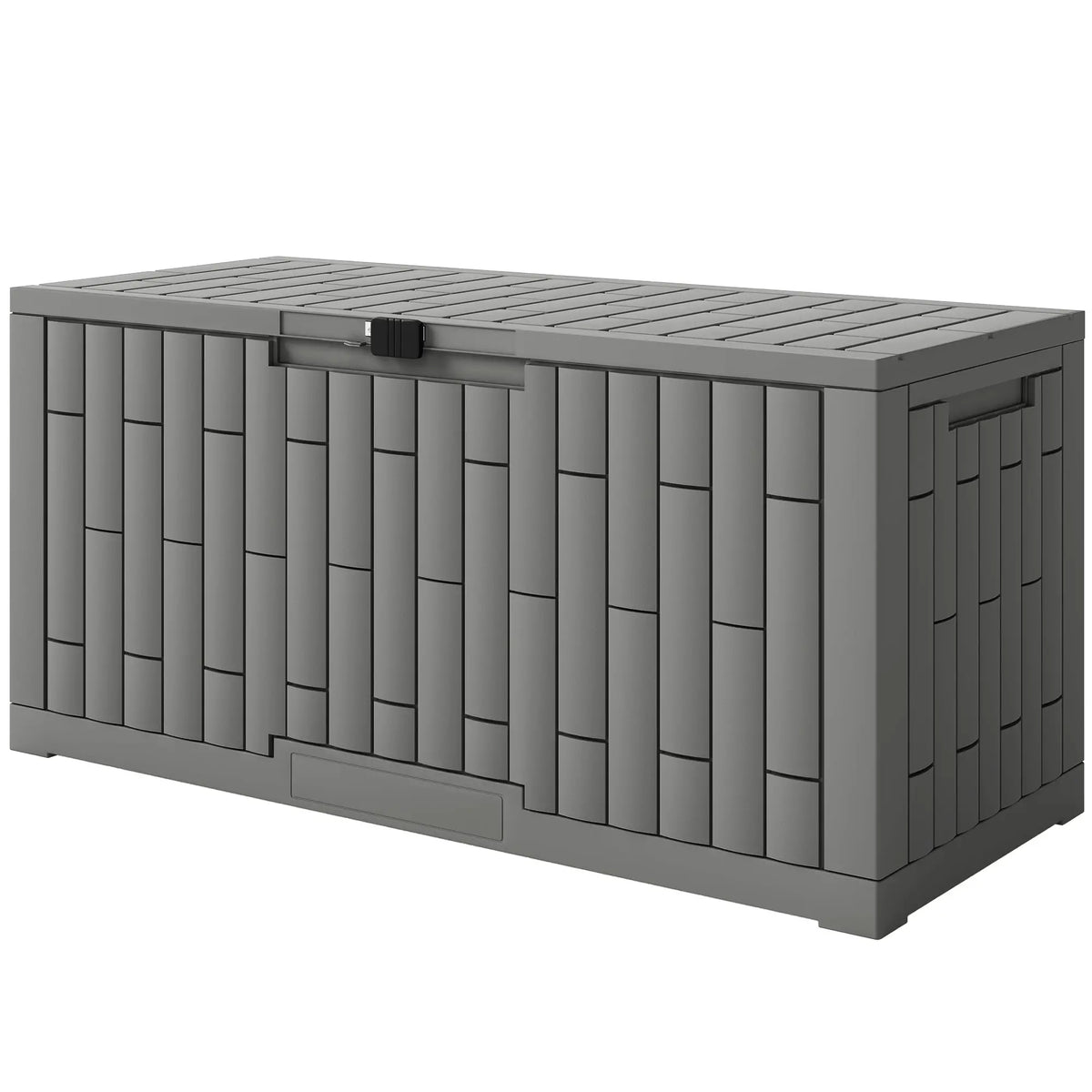 120 Gallon Resin Deck Box, Lockable Outdoor Storage, Splash And UV Resistant Patio Storage Boxes Grey Wood Effect at Gallery Canada