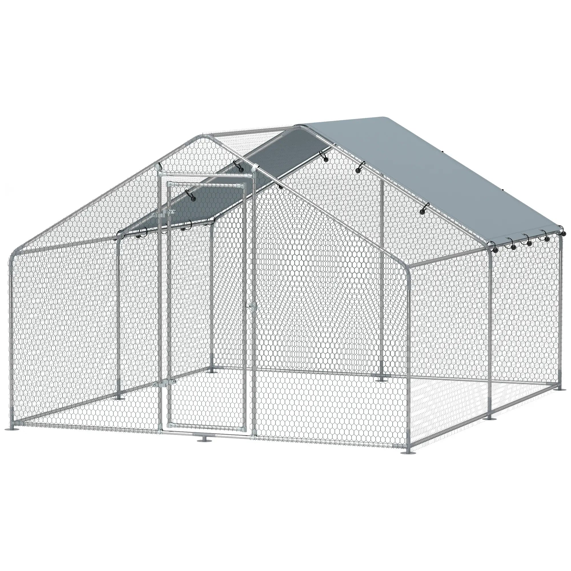 Metal Chicken Coop, 9.8 x 11.2 FT, Walk-In Run With Cover, Lockable Door, Outdoor Poultry Cage For 10-15 Chickens Chicken Coops Silver at Gallery Canada
