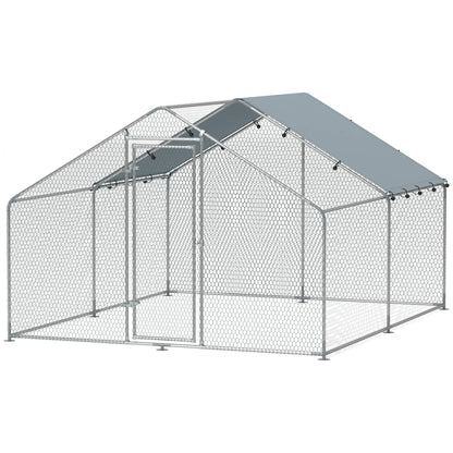 Metal Chicken Coop, 9.8 x 11.2 FT, Walk-In Run With Cover, Lockable Door, Outdoor Poultry Cage For 10-15 Chickens Chicken Coops Silver at Gallery Canada