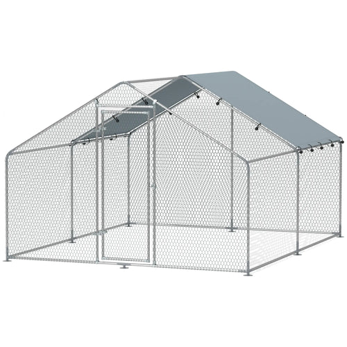 Metal Chicken Coop, 9.8 x 11.2 FT, Walk-In Run With Cover, Lockable Door, Outdoor Poultry Cage For 10-15 Chickens