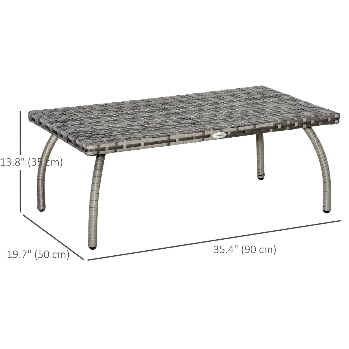 Table Basse en Rotin, 35,4" x 19,7", PE Tous Temps, Table d'Appoint d'Extérieur, Gris