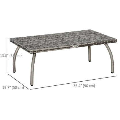 Table Basse en Rotin, 35,4" x 19,7", PE Tous Temps, Table d'Appoint d'Extérieur, Gris