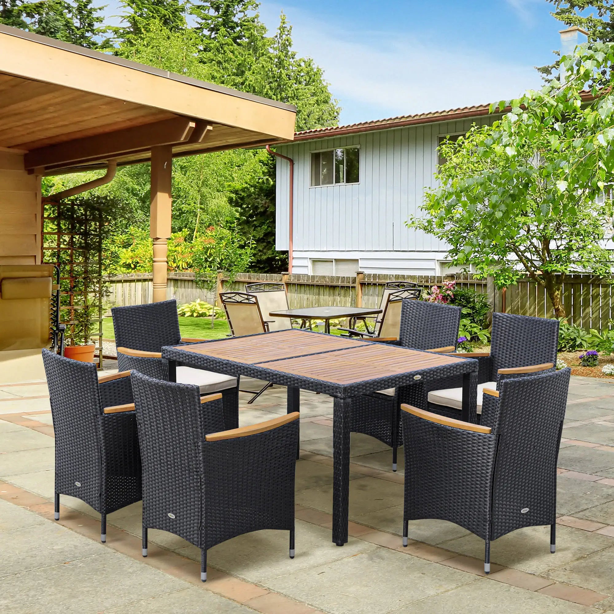 7-Piece Outdoor Dining Set, PE Wicker Rattan Patio Furniture, Glass Table Top Outdoor Dining Sets at Gallery Canada