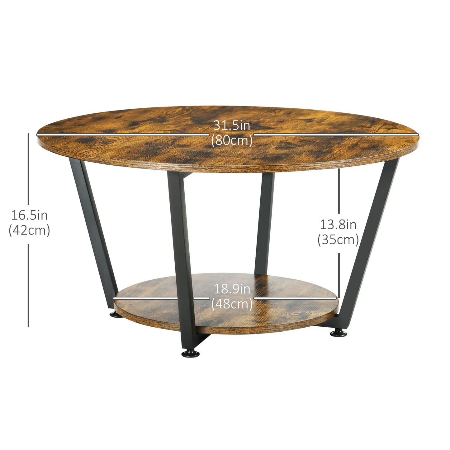 2-Tier Round Coffee Table, Storage Shelf, Steel Frame, Rustic Brown, Brown Coffee Tables at Gallery Canada