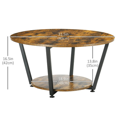 2-Tier Round Coffee Table, Storage Shelf, Steel Frame, Rustic Brown, Brown Coffee Tables at Gallery Canada