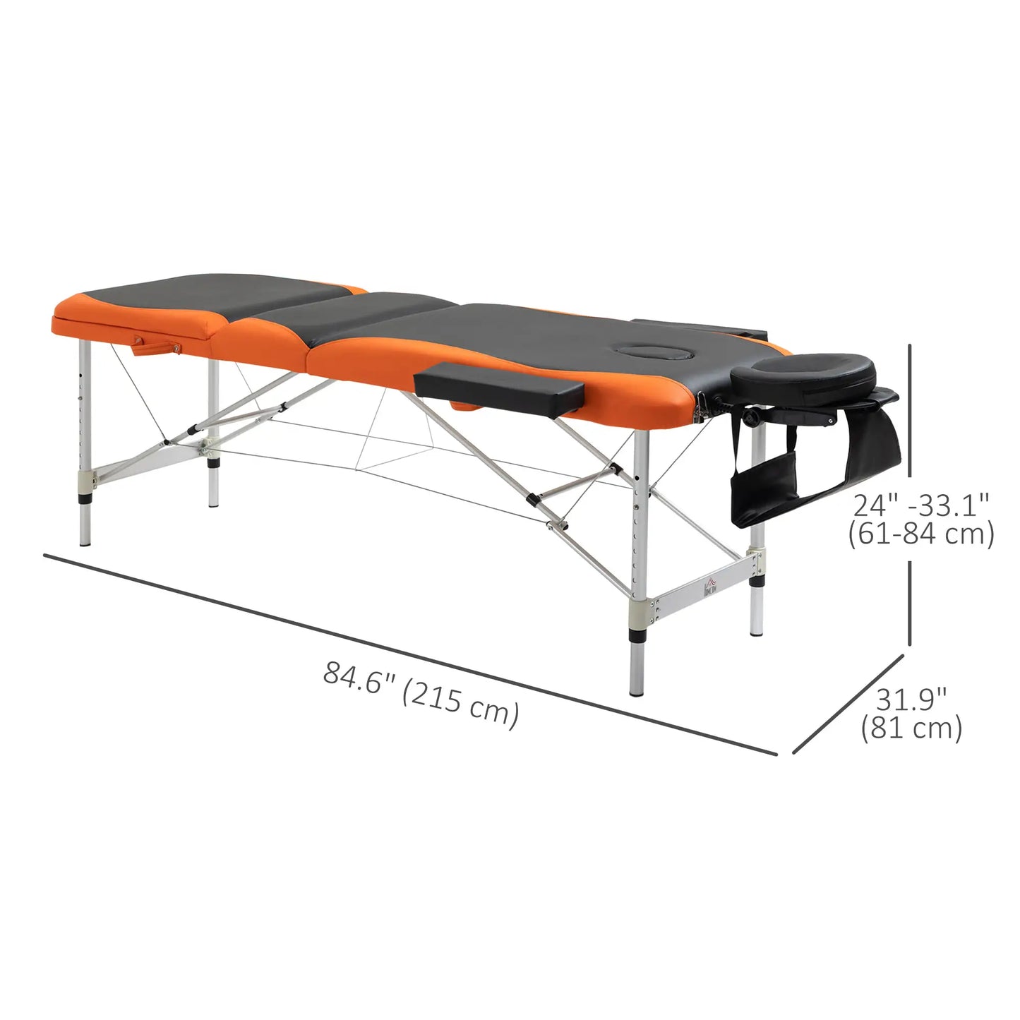 85 Foldable Massage Table, 3 Section, Salon SPA Facial Couch Bed, Black/Orange Portable Massage Tables at Gallery Canada