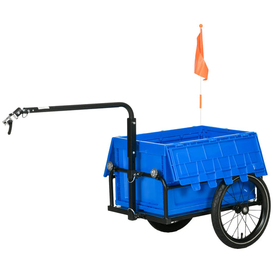 Steel Bike Trailer, Foldable Storage Box, Safe Reflectors, Max Load 88LBS, Blue