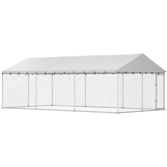 Galvanized Steel Outdoor Dog Kennel With Roof, Safety Locks, 19.7' x 9.8' x 7.1' Dog Kennels Silver at Gallery Canada