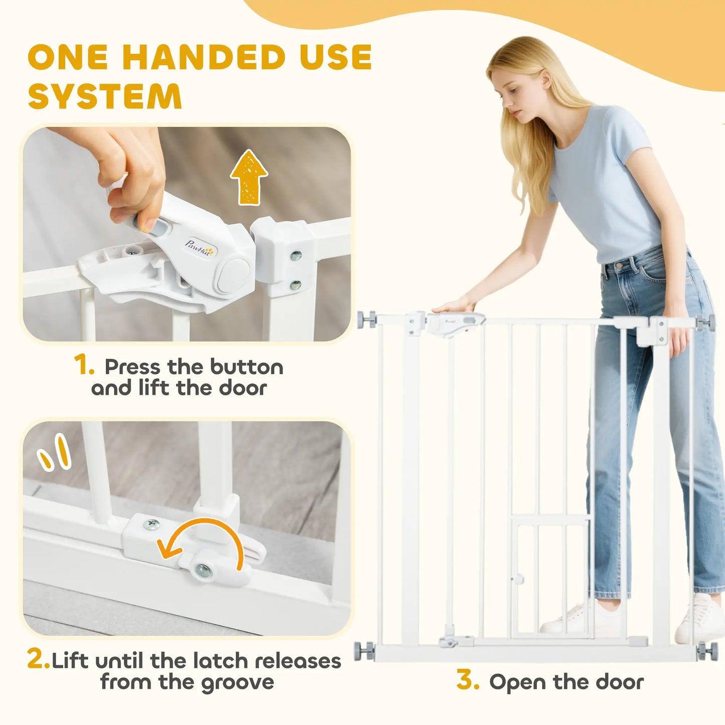 Extra Wide Pet Gate With Cat Door, Auto Closing, 29-32 Inch, White Houses, Kennels & Pens at Gallery Canada