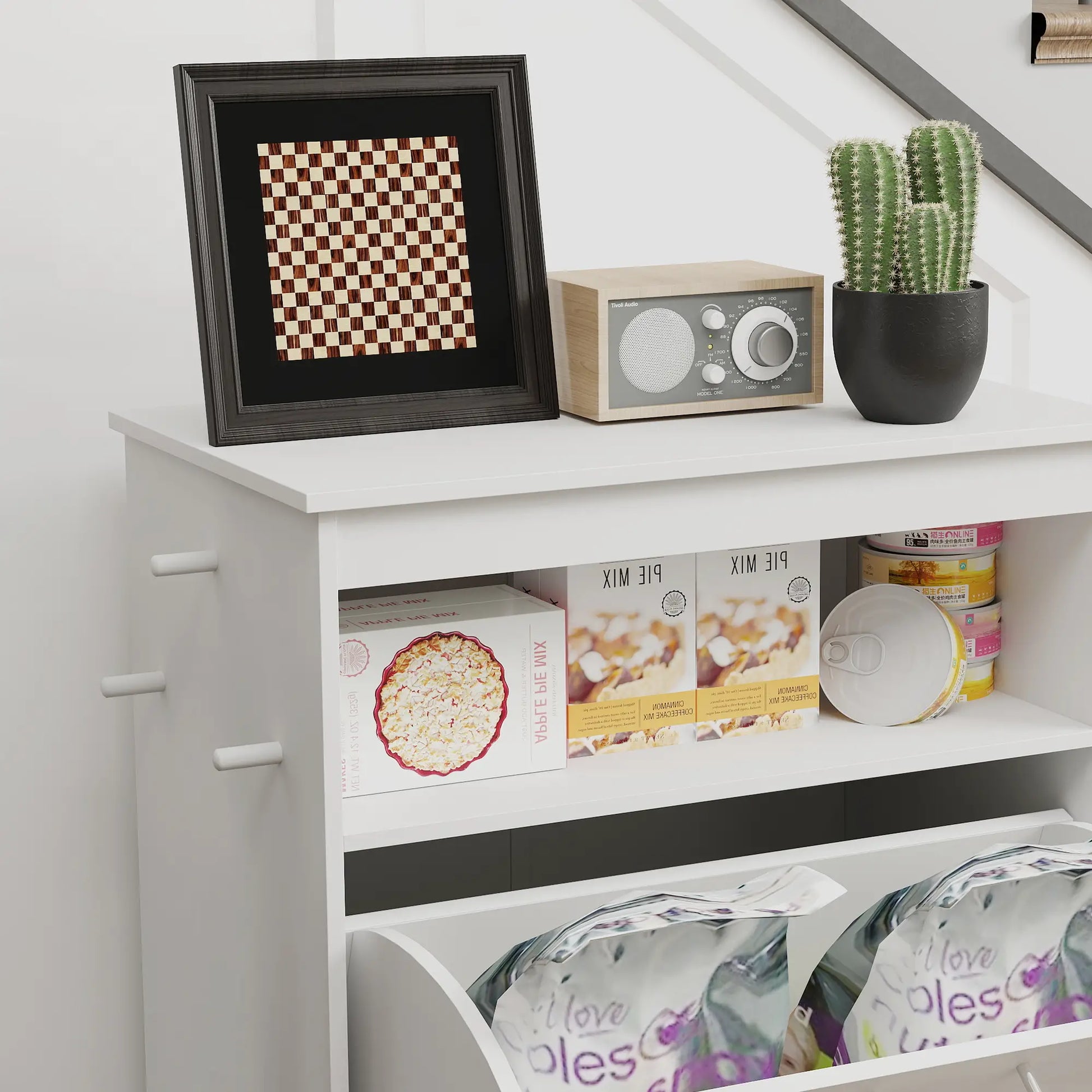 Pet Feeder Station, Dog Food Storage Cabinet with Bowls, Gray Dog Bowls at Gallery Canada