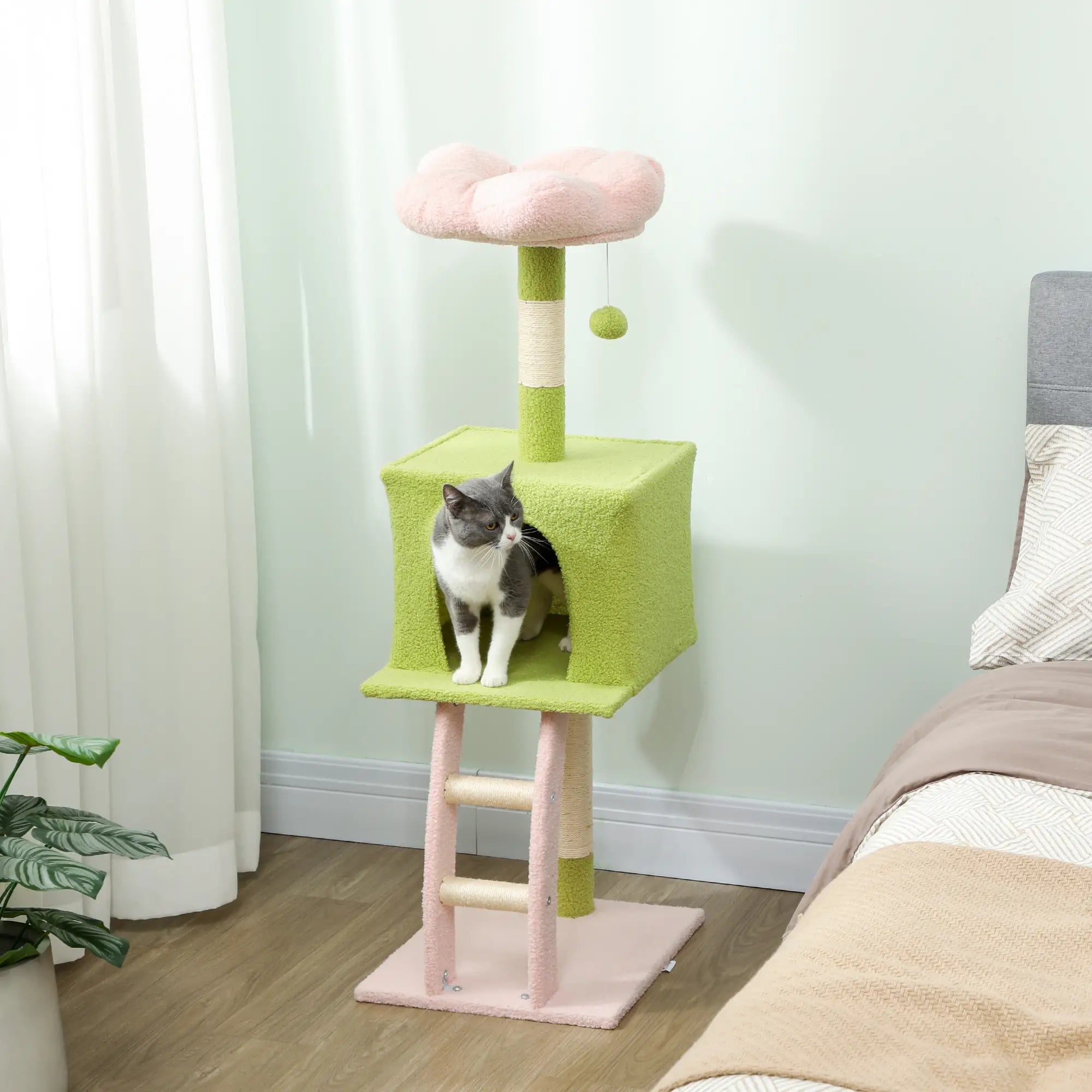 48 Inch Flower Cat Tree, Scratching Post, Cozy Bed, Condo, Green Cat Towers at Gallery Canada