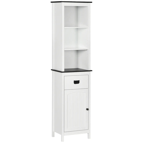 Tall Bathroom Storage Cabinet, Floor Standing with Drawer, Adjustable Shelf, White