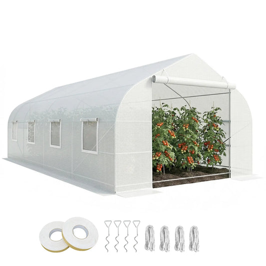 20x10x7ft Walk-In Greenhouse, Plant Growth Tunnel, White Walk In Greenhouses White at Gallery Canada