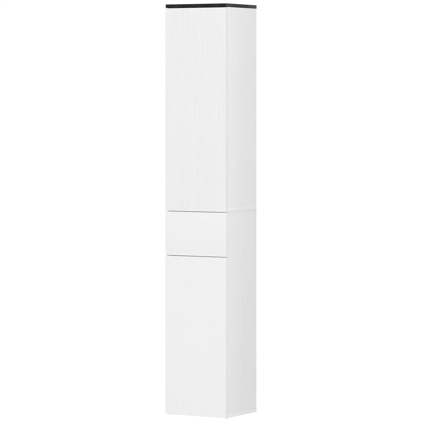 Tall Bathroom Cabinet, 2 Cupboards And Drawer, Adjustable Shelves, White
