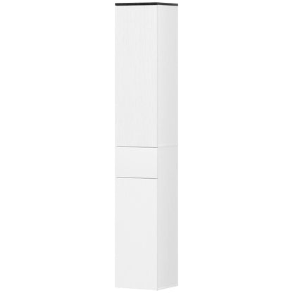 Tall Bathroom Cabinet, 2 Cupboards And Drawer, Adjustable Shelves, White