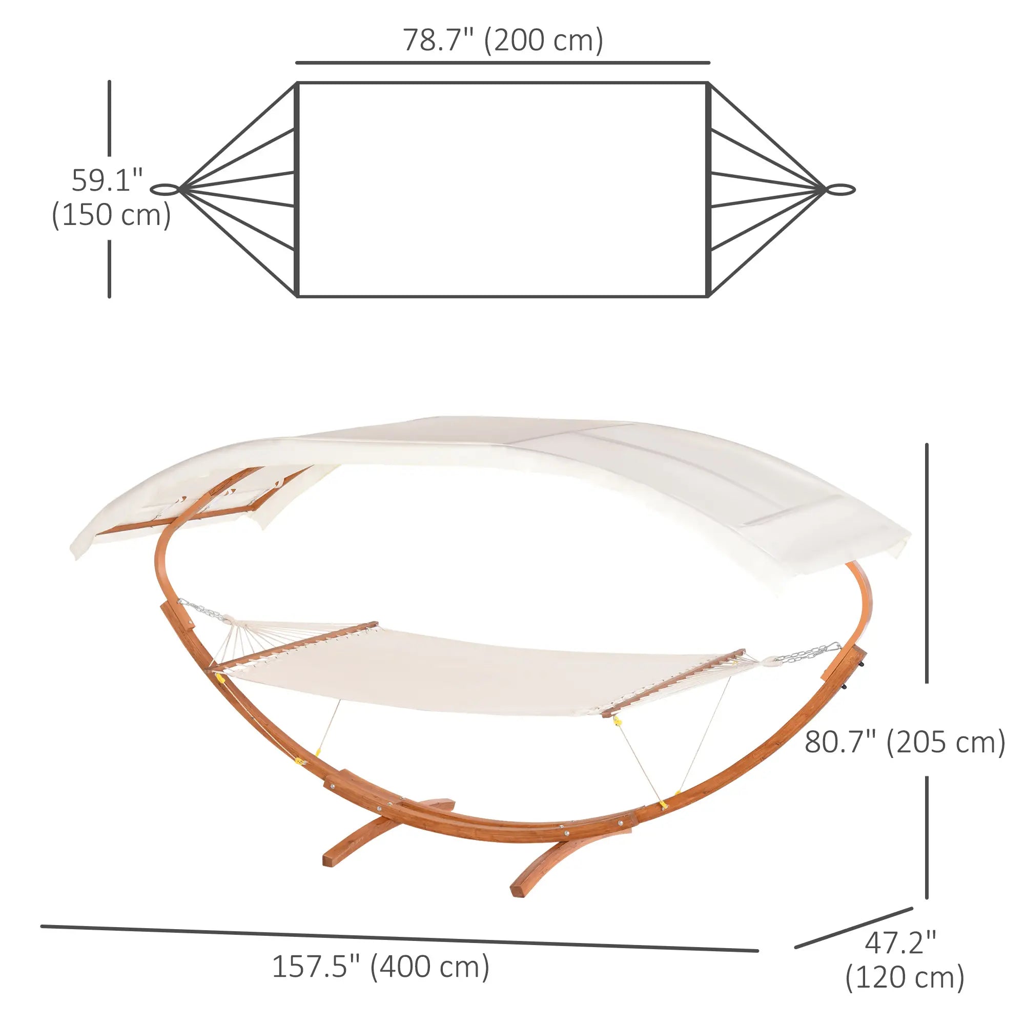 2 Person Wood Swing Hammock with Stand, Canopy, White/Teak Hammocks with Stand at Gallery Canada