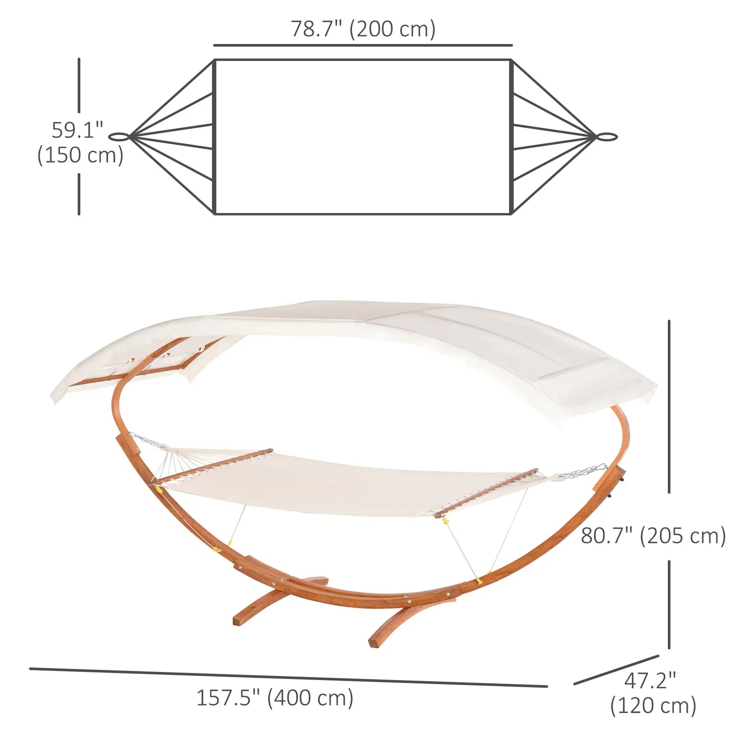 2 Person Wood Swing Hammock with Stand, Canopy, White/Teak Hammocks with Stand at Gallery Canada
