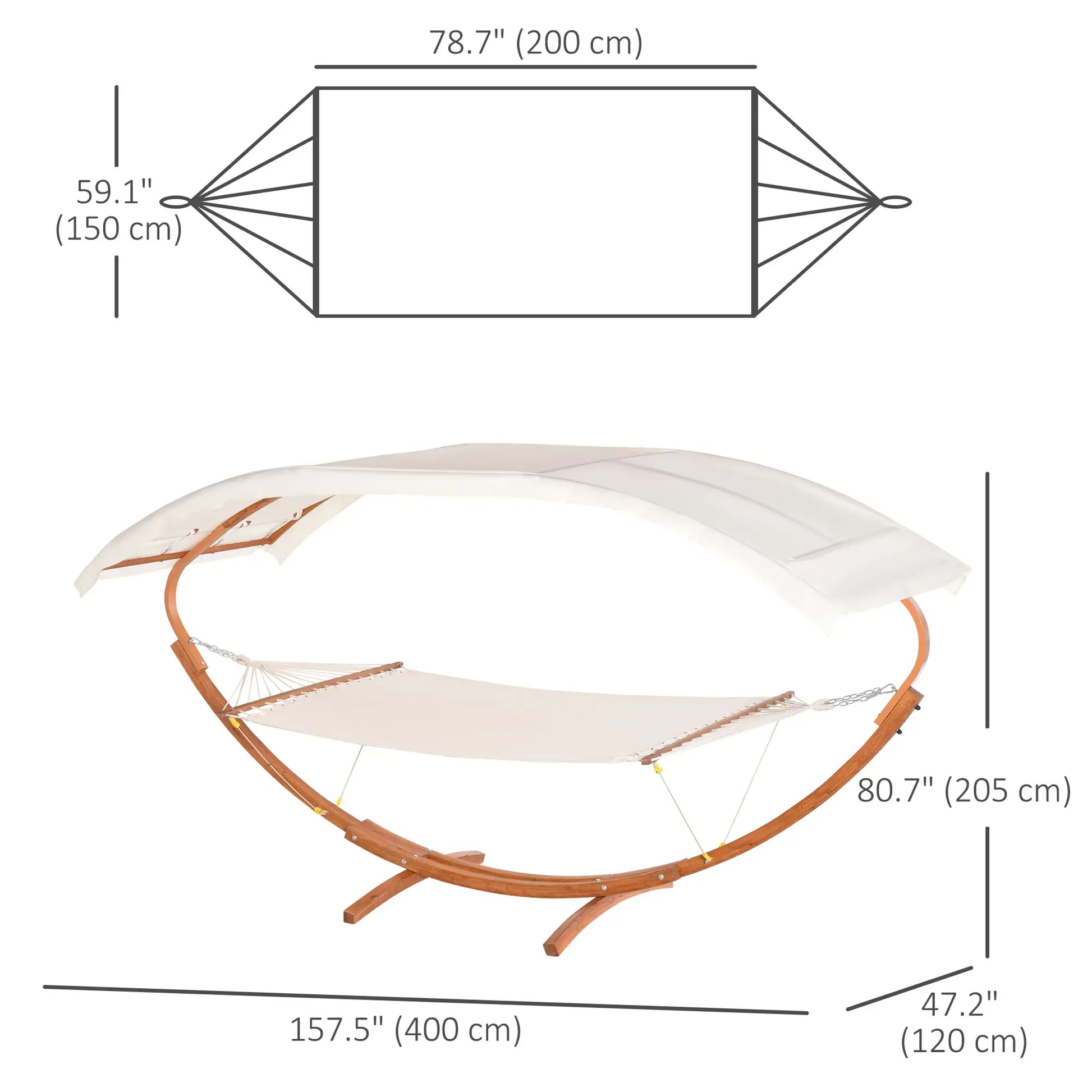 2 Person Wood Swing Hammock with Stand, Canopy, White/Teak Hammocks with Stand at Gallery Canada