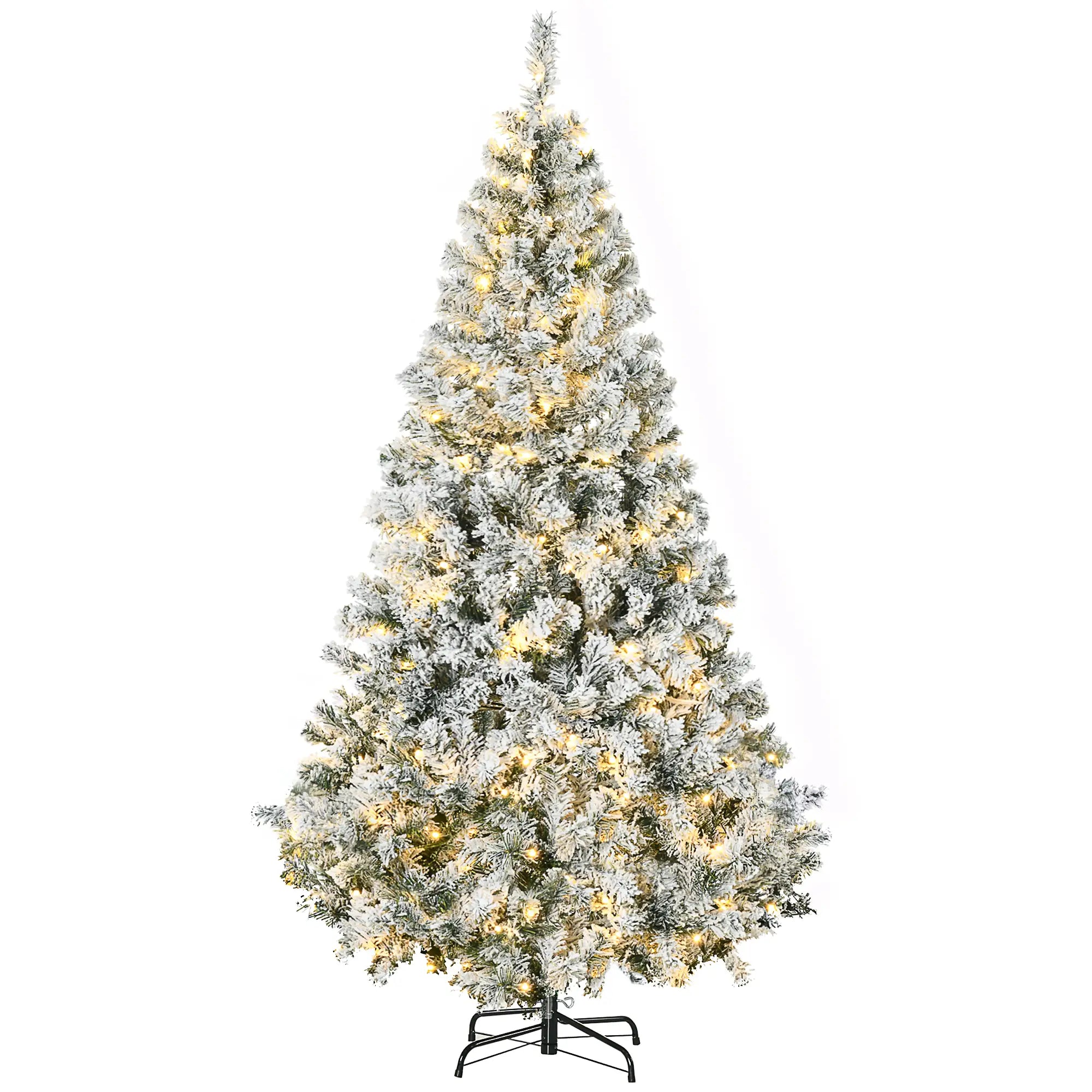 6ft Prelit Snow Flocked Christmas Tree, Metal Base, Warm White LED Pre Lit Christmas Trees at Gallery Canada