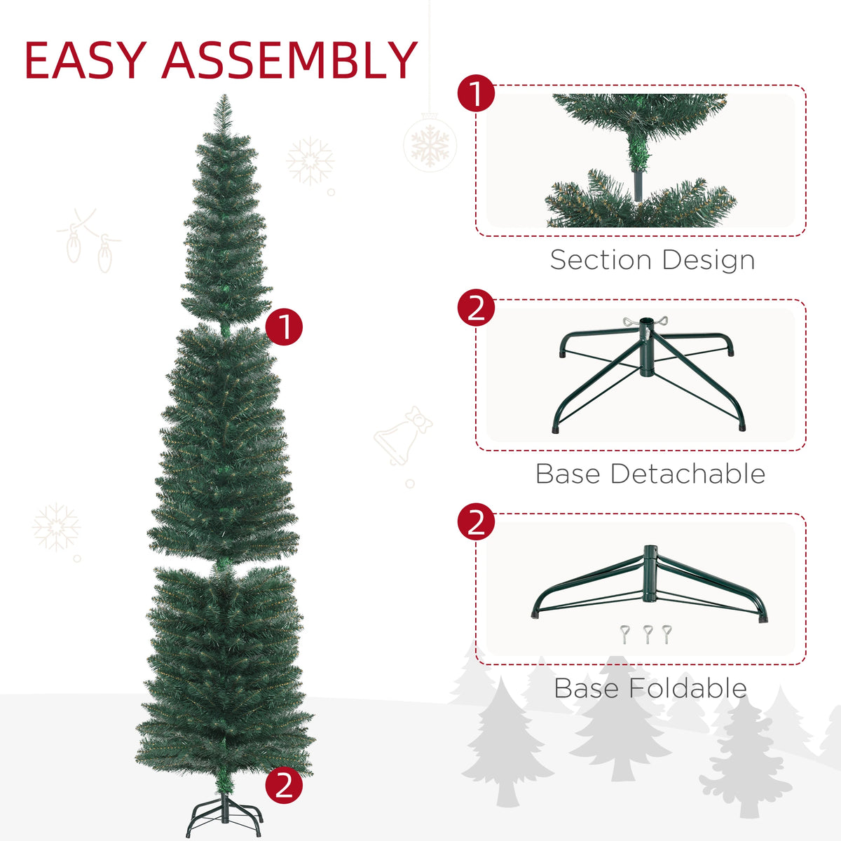 7FT Artificial Christmas Tree, Foldable Black Stand, Green Pencil Christmas Trees at Gallery Canada