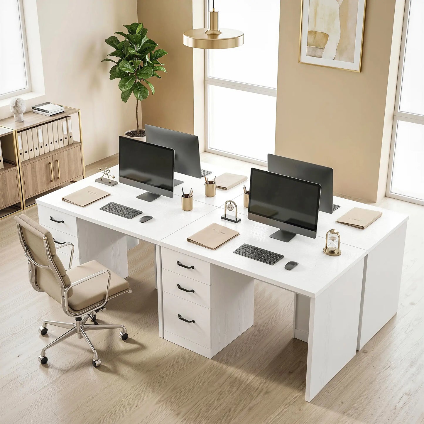 Computer Desk With 3 Drawers, 47", Adjustable Hanging Rails, White Writing Desks at Gallery Canada