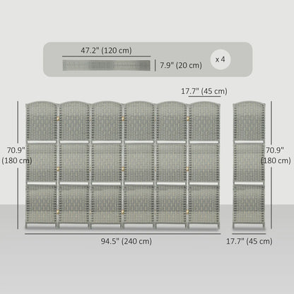 6 FT Privacy Screen, 6 Panel Room Divider With Shelves, Grey