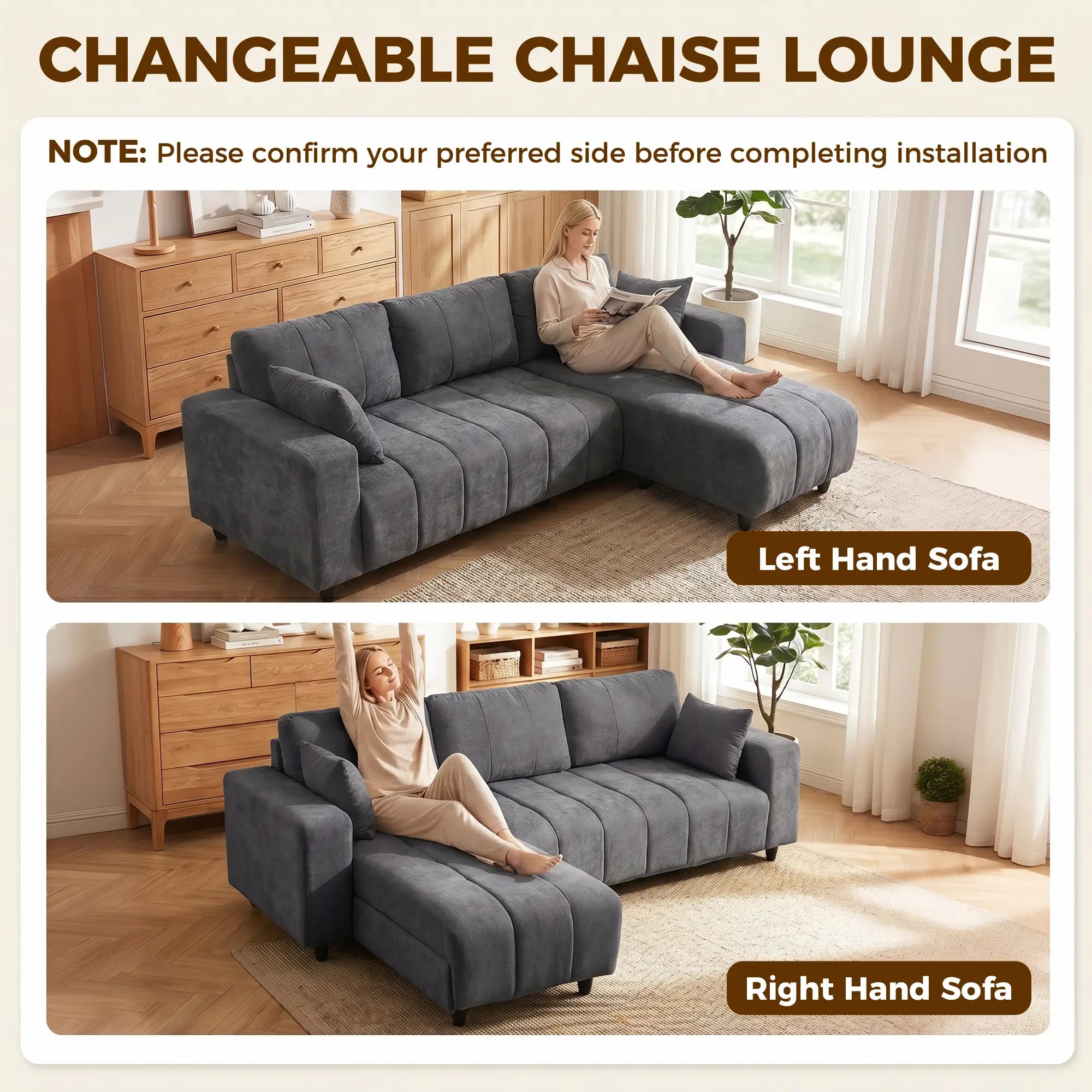 L-Shaped 3-Seater Sectional Sofa With Chaise, Spring Cushion, Grey L Shaped Couchs at Gallery Canada