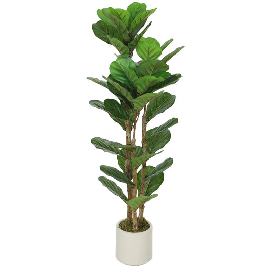 4FT Artificial Fiddle Leaf Fig Tree, Solid Wood Trunk, Green