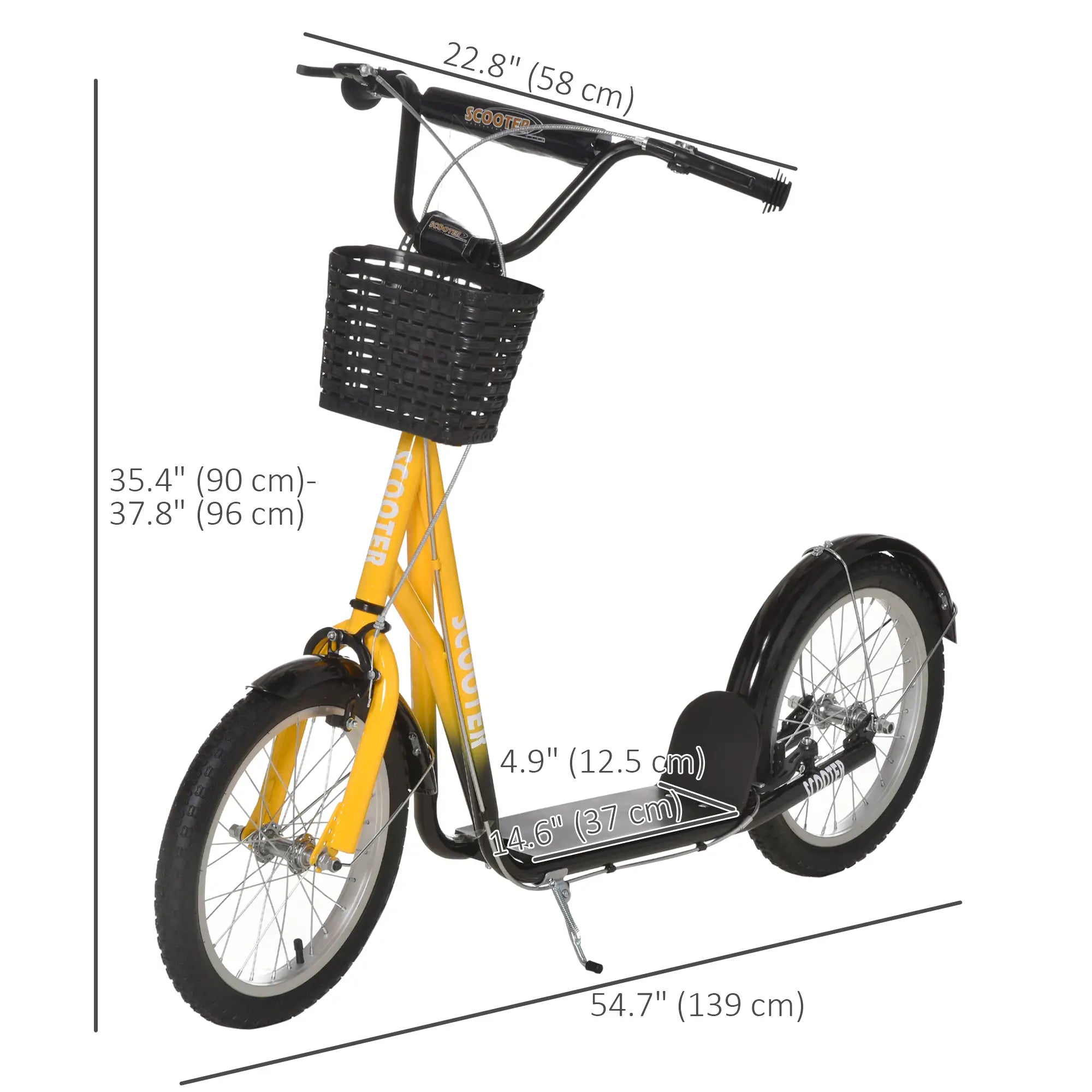 Kids Kick Scooter, Adjustable Handlebar, 2 Brakes, Basket, 16