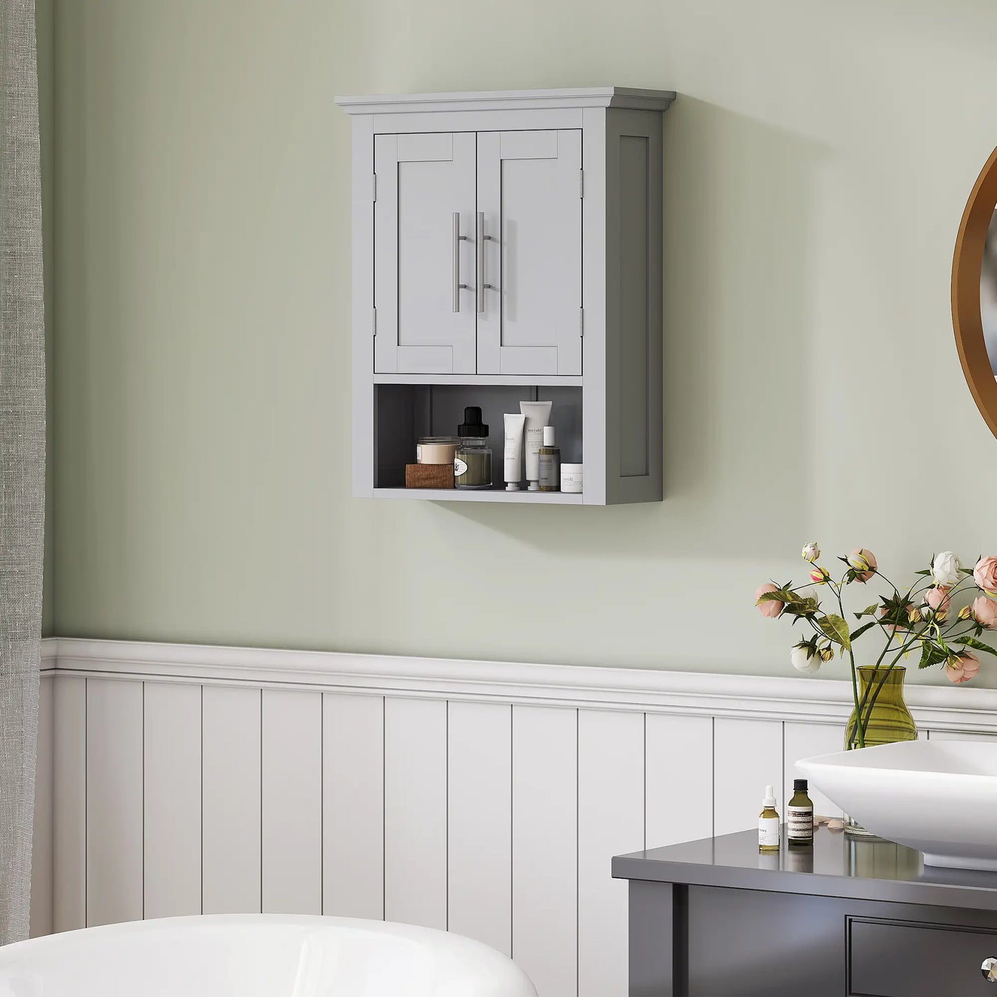 Bathroom Wall Cabinet, Medicine Storage with Shelf, Grey Wall Mounted Cabinets at Gallery Canada