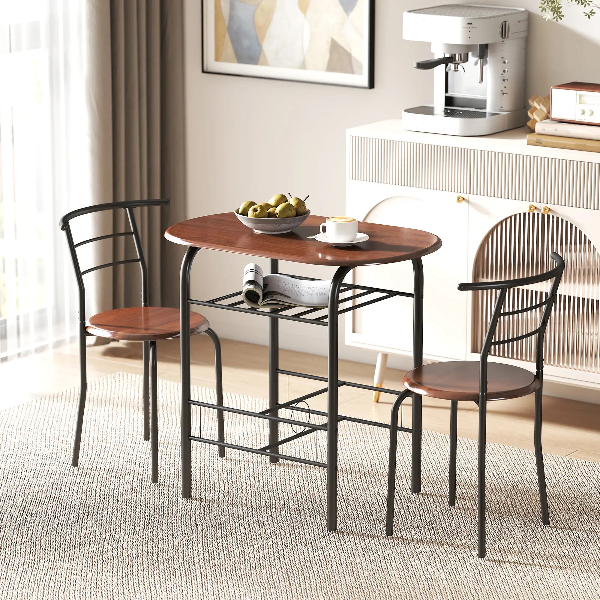 Oval Dining Table Set of 3, Kitchen Table and Chairs with Storage, Natural Bar Sets at Gallery Canada