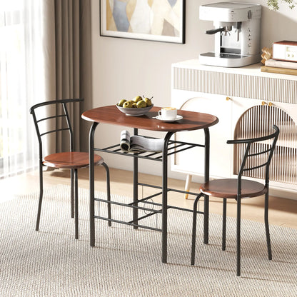 Oval Dining Table Set of 3, Kitchen Table and Chairs with Storage, Natural Bar Sets at Gallery Canada