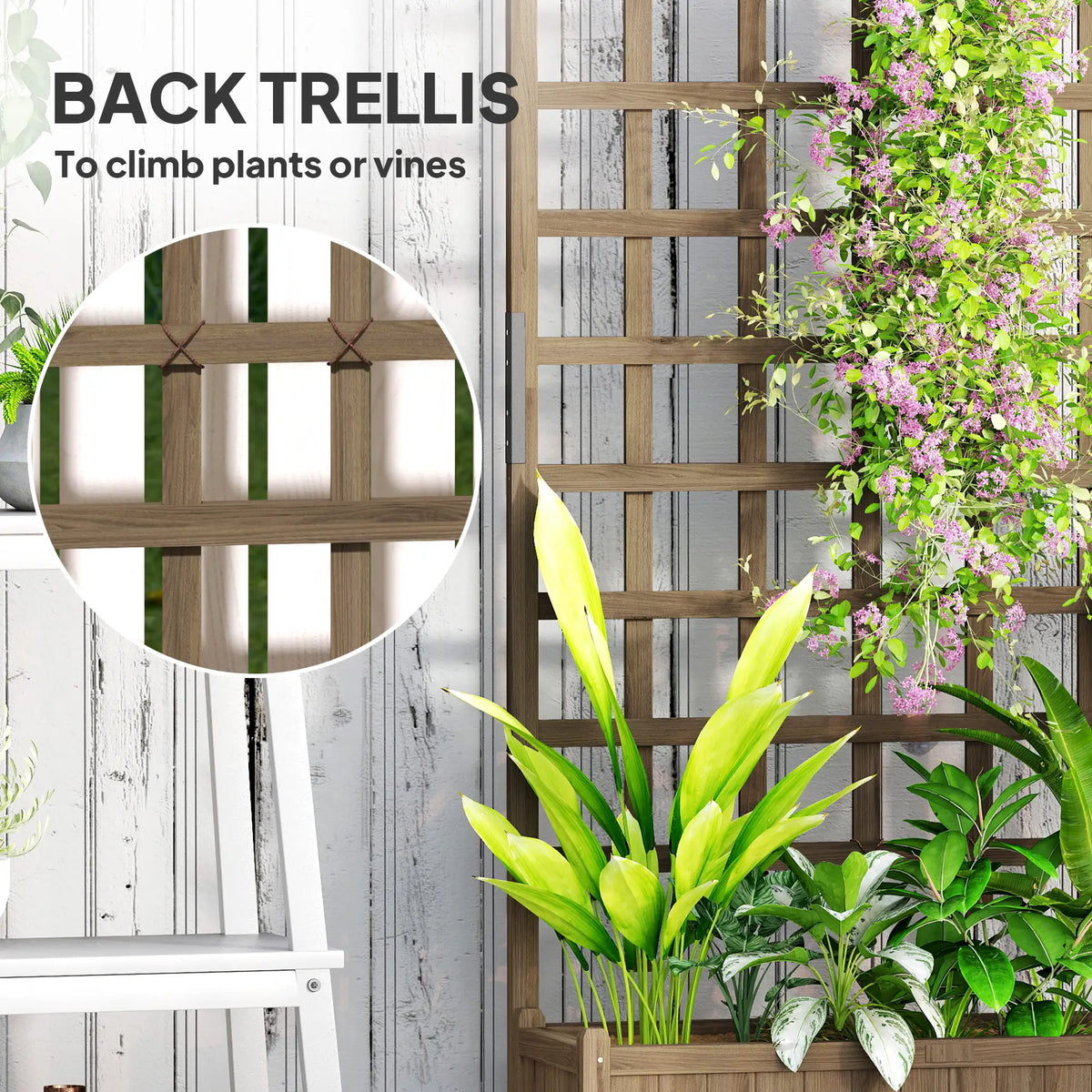 Wooden Planter With Trellis, Raised Garden Bed With Wheels, Brown Wooden Planter Boxes at Gallery Canada