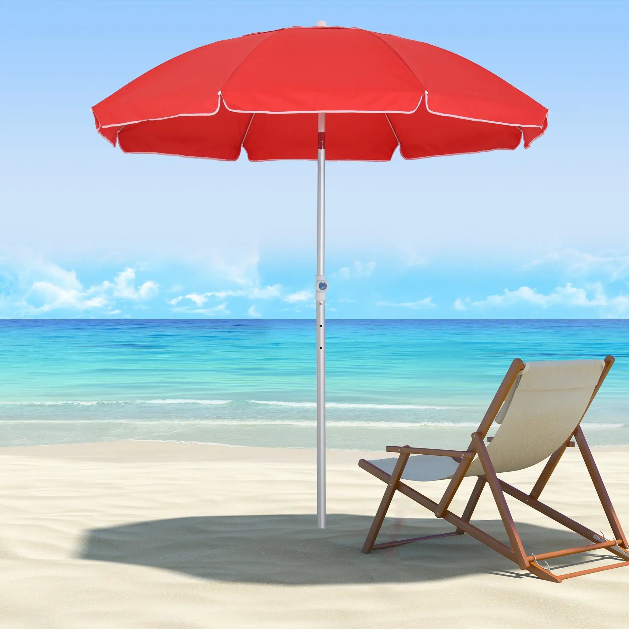 6.4ft Beach Umbrella, Aluminum Pole, Adjustable Tilt, Carry Bag, Red Beach Umbrellas at Gallery Canada