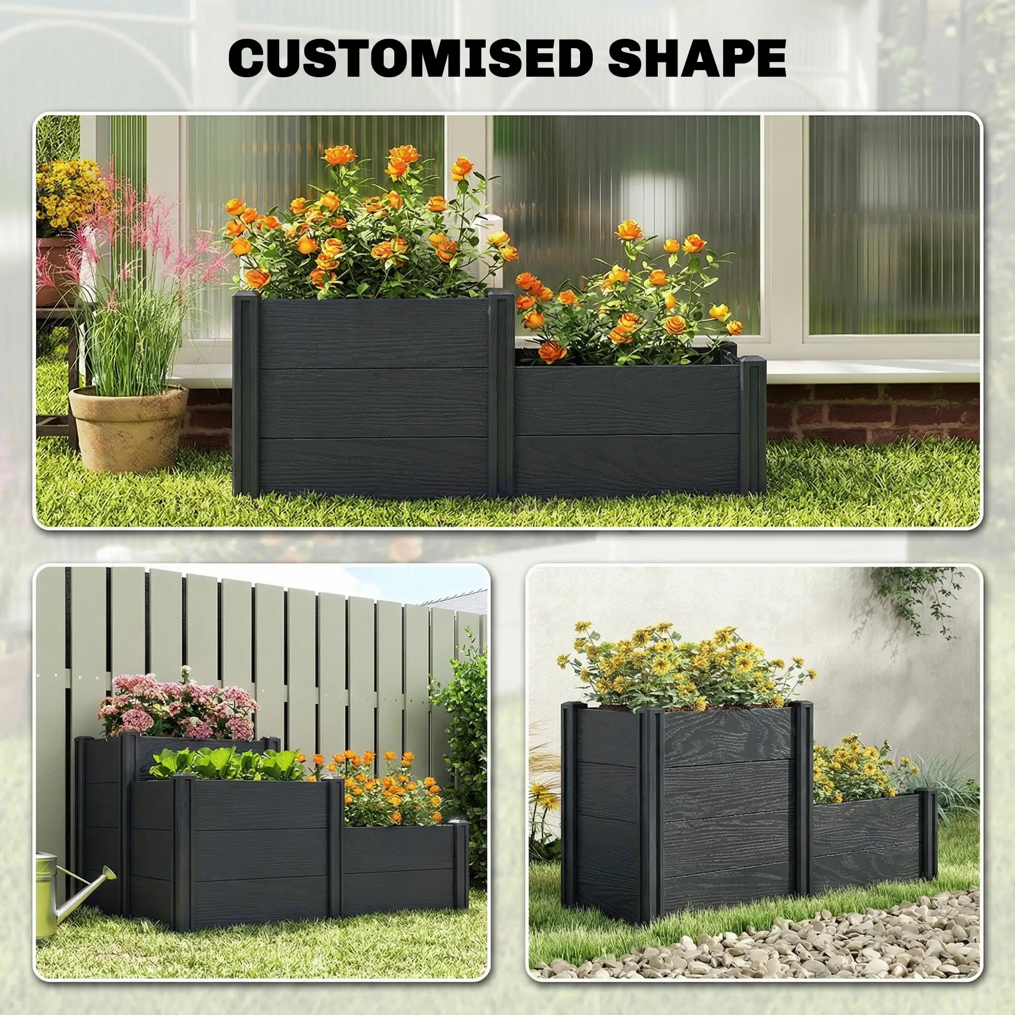 3-Tier Elevated Garden Box, Vinyl Raised Bed Kit, Grey Wood Effect, Grey Wooden Planter Boxes at Gallery Canada