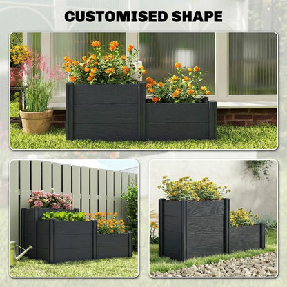 3-Tier Elevated Garden Box, Vinyl Raised Bed Kit, Grey Wood Effect, Grey Wooden Planter Boxes at Gallery Canada