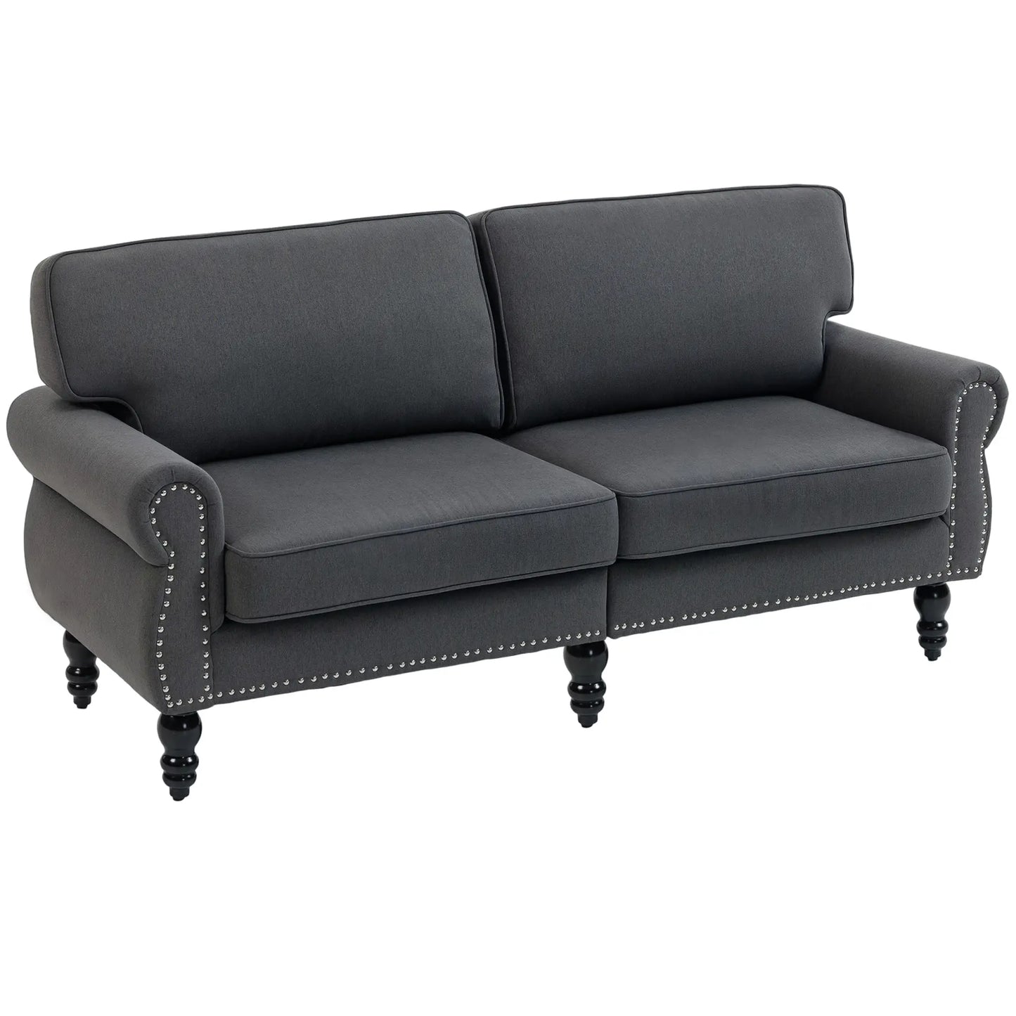 Midback Double Sofa, Sponge Padding, 2 Seater, Rubber Wood Leg, Dark Grey 2-Seater Sofas at Gallery Canada