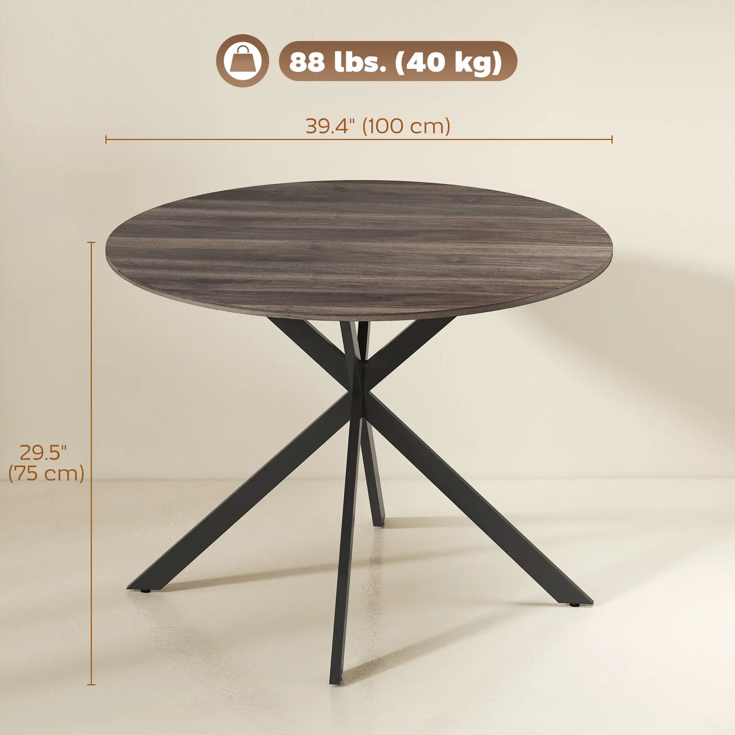 40" Round Kitchen Table For 4, Industrial Dining Table, Distressed Brown Dining Tables at Gallery Canada